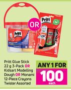 Pritt Glue Stick 22g 3 Pack Or Kidsart Modelling Dough Or Monami 12 Piece Crayons Twister-Each