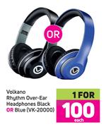Volkano Rhythm Over Ear Headphones Black Or Blue VK-20000-For 1