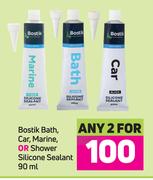 Bostik Bath, Car, Marine Or Shower Silicone Sealant-For 2 x 90ml