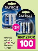 Uniross Alkaline AA Or AAA Batteries 4 Pack-For 2