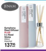 Jenam Symphony Reed Diffuser Plus 5 x Reed Sticks Assorted 200ml-Each
