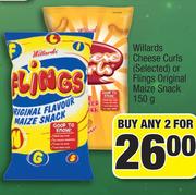 Willards Cheese Curls (Selected) Or Flings Original Maize Snack-2X150g