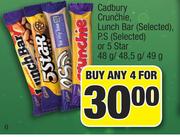 Cadbury Crunchie Lunch Bar(Selected), P.S (Selected) Or 5 Star-4x 48g/ 48.5g/49g