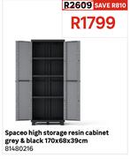 Spaceo High Storage Resin Cabinet Grey & Black 170 x 68 x 39cm 81480216