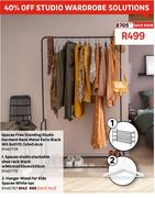 Spaceo Free Standing Studio Garment Rack Metal Paris Black W5.9 x D115.7 x H45.6cm 81461729