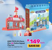 Kids Toys 23 Piece Fire Or Police Squad Play Set-Each
