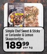 Simple Chef Sweet & Sticky Or Coriander & Lemon Skaapstertjies-Per Kg