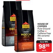 House Of Coffees Pure Ground Coffee Or Caffeine Free (All Variants)-250g Each