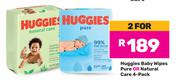 Huggies Baby Wipes Pure Or Natural Care 4 Pack-For 2