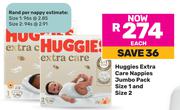 Huggies Extra Care Nappies Jumbo Pack Size 1 & Size 2-Each