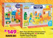 Kid's Toys 22 Piece Construction Truck Building Set Or 24 Piece Foodie Truck Play Set-Each