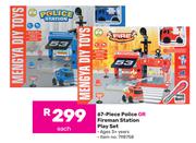 67 Piece Police Or Fireman Station Play Set-Each