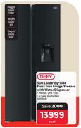 Defy 500L Side By Side Frost Free Fridge/Freezer With Water Dispenser DFF 456