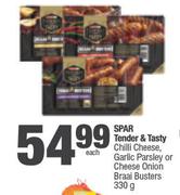 Spar Tender & Tasty Chilli Cheese,Garlic Parsley Or Cheese Onion Braai Busters-330g