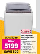 Defy 13Kg Top Loader Washing Machine Metallic