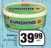 Sunshine D Lite 40% Fat Spread Tub-1kg Each