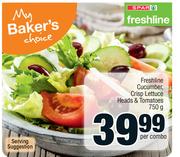 Freshline Cucumber, Crisp Lettuce Heads & Tomatoes-750g Per Combo