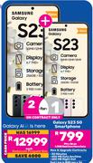 2 x Samsung Galaxy S23 5G Smartphone-On 1.3GB Red Core More Data
