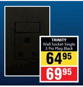 Trinity Wall Socket Single 3 Pin Plug Black