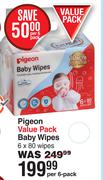 Pigeon Value Pack Baby Wipes 6 x 80 Wipes-Per 6 Pack