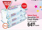 Baby Things Value Pack Sensitive Or Fresh Wipes 3 x 80 Wipes-Per Pack