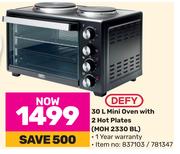 Defy 30L Mini Oven With 2 Hot Plates MOH 2330 BL