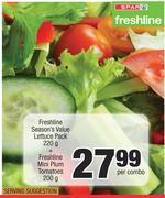 Spar Freshline Season's Value Lettuce Pack 220g+Spar Freshline Mini Plum Tomatoes 200g-Per Combo