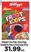 Kellogg's Coco Pops, Choco Pops, Strawberry Pops Or Fruit Loops-350g Each