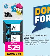 HP 123 Black/Tri Colour Ink Value Pack