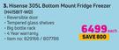 Hisense 305Ltr Bottom Mount fridge Freezer (H415BIT-WD)