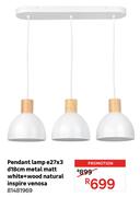 Inspire Venosa Pendant Lamp e27 x 3 x d18cm Metal Matt White + Wood Natural 81481969