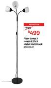 Floor Lamp 3 Heads E27 x 3 Metal Matt Black 81485637