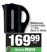 Mellerware 1.7Ltr Corded Kettle (Black Or White)-Each
