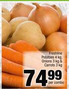 Freshline Potatoes 4Kg, Onions 3Kg & Carrots 3Kg-Per Combo