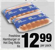 Freshline Hamburger Or Hot Dog Rolls-6's Per Pack