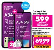 2 x Samsung Galaxy A34 Smartphone-On 1.2GB Red Top Up Core More Data