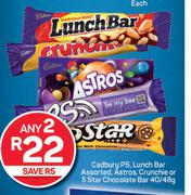 Cadbury P.S, Lunch Bar, Astros, Crunchie Or 5 Star Chocolate Bar-Any 2 x 40g/48g