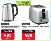Eiger 1.7Ltr Stainless Steel Kettle EG-SKS003+Eiger Geneva 2-Slice Stainless Steel Toaster-For Both