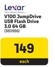 Lexar V100 Jump Drive USB Flash Drive 3.0 64GB