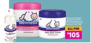 Bennets Baby Bath & Massage Drops 200ml/Baby Aqueous Cream 500ml/Baby Bum Creme 300g-All For