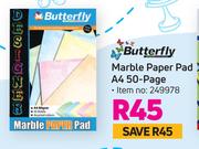 Butterfly Marble Paper Pad A4 50 Page