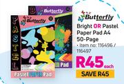 Butterfly Bright Or Pastel Paper Pad A4 50 Page-Each
