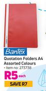 Bantex Quotation Folders A4 Assorted Colours-Each
