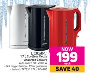 Logik 1.7L Cordless Kettle Assorted Colours-Each