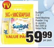 Sunnlight 2 In 1 Hand Washing Powder-3Kg & Laundry Bar-500g Value Pack-Per Pack