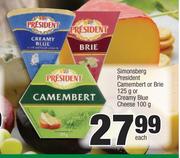 Simonsberg President Camembert Or Brie 125g Or Creamy Blue Cheese-100g Each