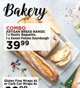 Artisan Bread Range: 1 x Rustic Baguette, 1 x Sweet Potato Sourdough-Combo