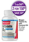 Biogen Vitamin D3 With Coconut Oil-For 2 x 60 Softgel Capsules