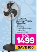 Logik 45cm High Velocity Pedestal Fan-Each