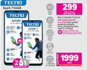2 x Tecno Spark 7 64GB Smartphone-On Red Flexi 130 + On Promo 70